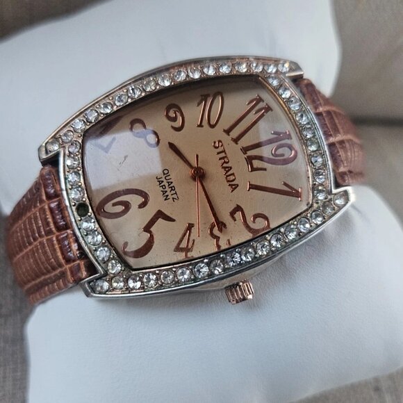 Strada Ldies Wristwatch Brown Leather Band Japan Quartz Movement Analog Watch - Picture 2 of 12